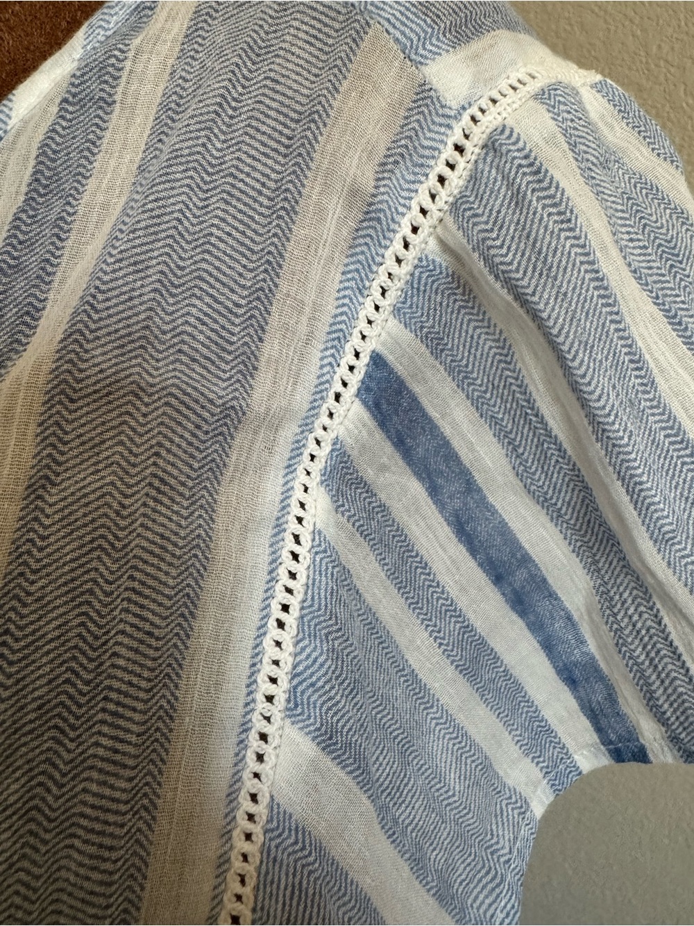 Vanessa Virginia Anthropologie Blue White Striped Embroidered Hem Eyelet Boho L - Picture 10 of 12